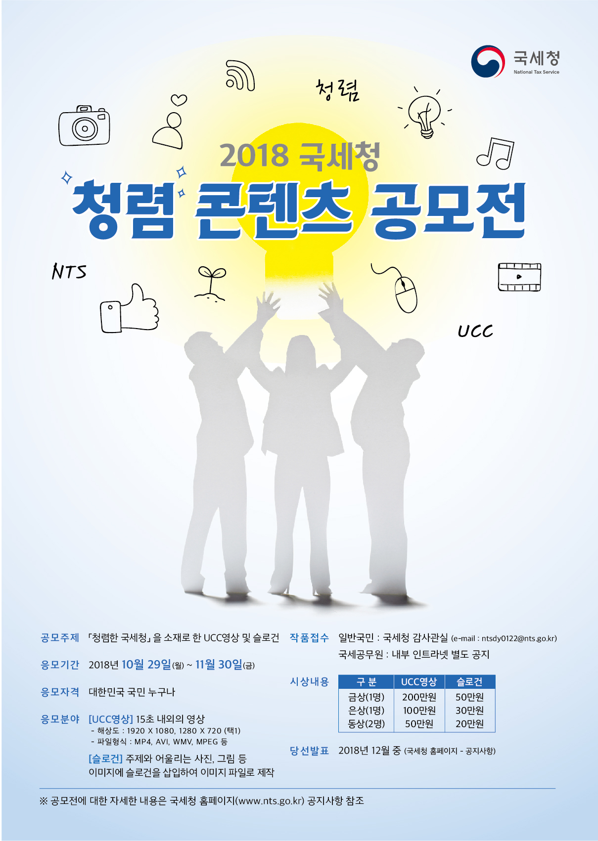 2018 국세청 청렴 콘텐츠 공모전 포스터